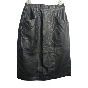 Vintage Leather midi skirt Straight Pencil front pockets grunge westren minimal